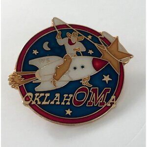 Vintage Odyssey of the Mind Oklahoma Rocket Enamel Pin Star Cowboy Astronaut